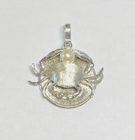 Sterling Silver & Genuine 6mm Freshwater Pearl Crab Pendant with Textured Finish