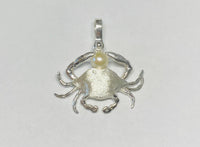 Sterling Silver & Genuine 6mm Freshwater Pearl Crab Pendant with Textured Finish