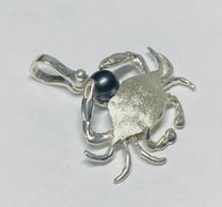 Sterling Silver & Genuine 6mm Black Freshwater Pearl Crab Pendant with Textured Finish