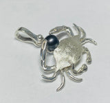 Sterling Silver & Genuine 6mm Black Freshwater Pearl Crab Pendant with Textured Finish