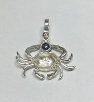 Sterling Silver & Genuine 6mm Black Freshwater Pearl Crab Pendant with Textured Finish