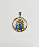 Vintage NOS 10K Yellow Gold Enameled Saint Joseph "San Jose" 23.7mm Round Medal