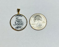 Vintage NOS 10K Yellow Gold Enameled Saint Joseph "San Jose" 23.7mm Round Medal