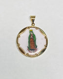 Vintage NOS 10K Enameled Virgin of Guadalupe & Sacred Heart 23.7mm Scapular Medal