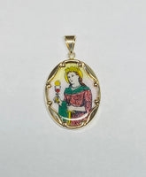 Vintage NOS 10K Yellow Gold Enameled Saint Barbara 25mm x 20mm Oval Medal