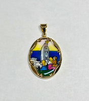 Vintage NOS 10K Enameled Our Lady of Fatima 25mm x 20mm Oval Medal