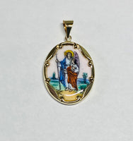 Vintage NOS 10K Enameled Saint Raphael "San Rafael" 25mm x 20mm Oval Medal