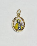 Vintage NOS 10K Yellow Gold Enameled Saint Therese of the Little Flower "Santa Teresita" 13mm x 10mm Oval Medal