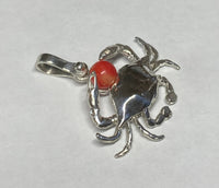 Sterling Silver and Genuine Coral Crab Pendant