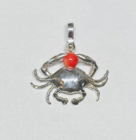 Sterling Silver and Genuine Coral Crab Pendant