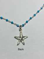 Sterling Silver and Genuine 2.5mm Faceted Turquoise Bead 17" Necklace with Starfish Pendant