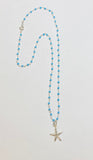 Sterling Silver and Genuine 2.5mm Faceted Turquoise Bead 17" Necklace with Starfish Pendant