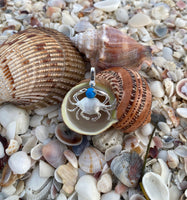 Sterling Silver and Genuine 6mm Turquoise Crab Pendant with Textured Finish