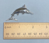 Sterling Silver and Genuine 0.02 carat Diamond 2 Inch Marlin Fish Pendant