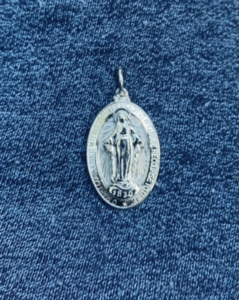 Sterling Silver .925 Raised 3-Dimensional Miraculous Virgin Mary "Milagrosa" Medal