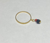 14 Karat Yellow Gold and Genuine 4mm Azabache Jet and Coral Girls/Ladies Ring