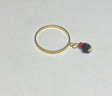 10 Karat Yellow Gold and Genuine 4mm Azabache Jet and Coral Girls/Ladies Ring