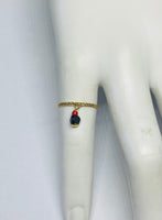 14 Karat Yellow Gold and Genuine 4mm Azabache Jet and Coral Girls/Ladies Ring