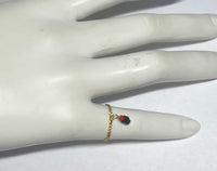 14 Karat Yellow Gold and Genuine 4mm Azabache Jet and Coral Girls/Ladies Ring