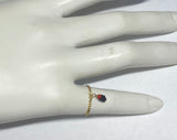 14 Karat Yellow Gold and Genuine 4mm Azabache Jet and Coral Girls/Ladies Ring