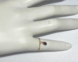 10 Karat Yellow Gold and Genuine 4mm Azabache Jet and Coral Girls/Ladies Ring