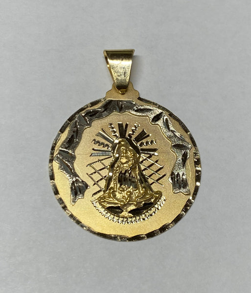 14 Karat Yellow Gold w/Rhodium Our Lady of Charity "Caridad del Cobre" 31.9mm (1.25") Round Medal