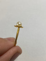 14 Karat Yellow Gold and Genuine 6mm Round Freshwater Pearl Ring