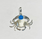 Sterling Silver and Genuine 6mm Turquoise Crab Pendant with Textured Finish