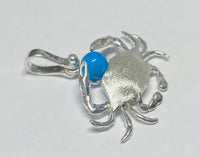 Sterling Silver and Genuine 6mm Turquoise Crab Pendant with Textured Finish