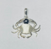 Sterling Silver & Genuine 6mm Black Freshwater Pearl Crab Pendant with Textured Finish