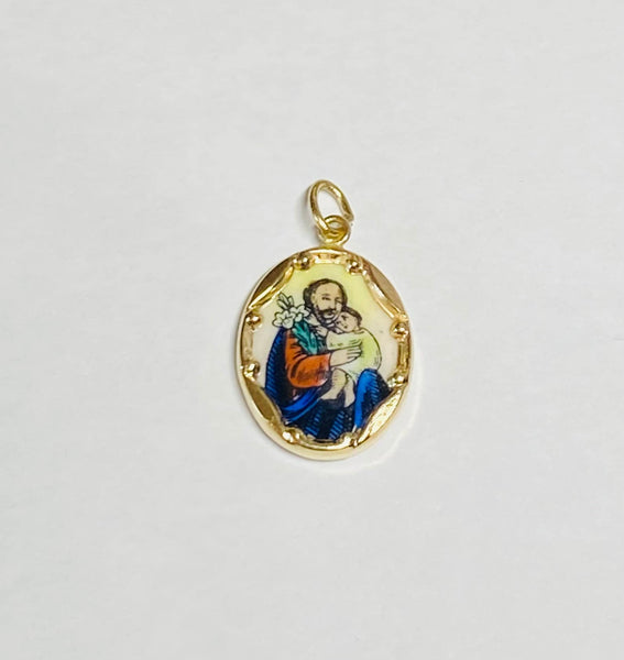 Vintage NOS 10K Enameled Saint Joseph "San Jose" 17mm x 13mm Oval Medal