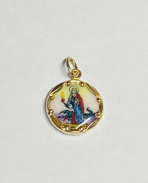 Vintage NOS 10K Yellow Gold Enameled Saint Martha "Santa Marta" 12.8mm Medal