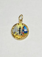 Vintage NOS 10K Yellow Gold Enameled San Martin de Porres 12.8mm Medal