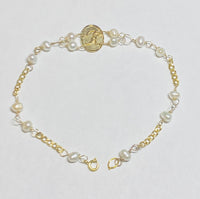 14 Karat Yellow Gold and Freshwater Pearl Letter Initial Bracelet (7" or 8")