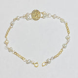 14 Karat Yellow Gold and Freshwater Pearl Letter Initial Bracelet (7" or 8")