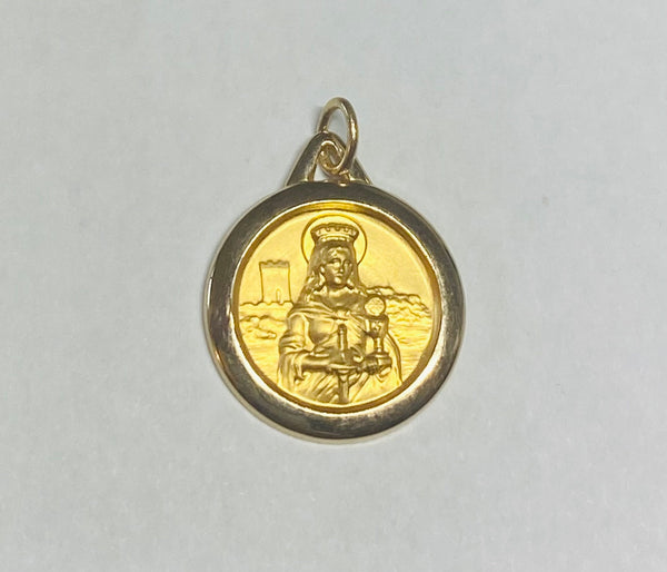 14 Karat Yellow Gold Saint Barbara "Santa Barbara" 17mm (0.67") Medal