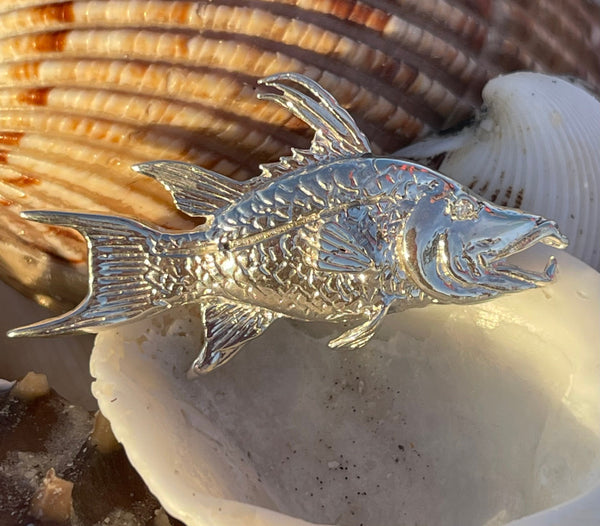 Sterling Silver and Genuine 0.02 carat Diamond or Sapphire Hog Snapper Fish Pendant