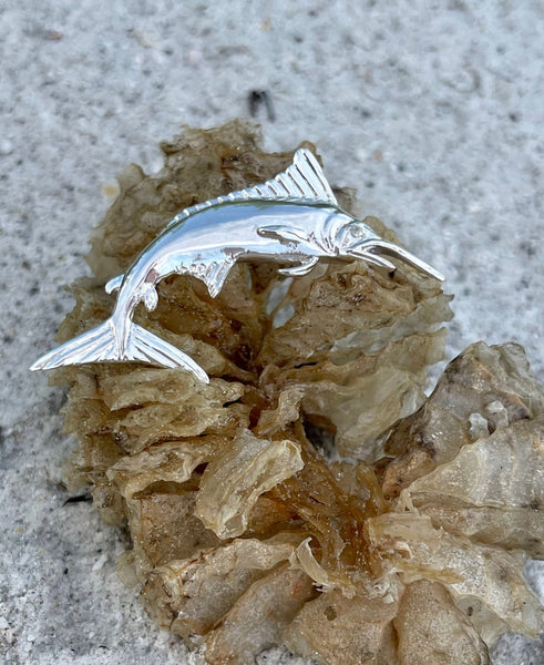 Sterling Silver and Genuine 0.02 carat Diamond 2 Inch Marlin Fish Pendant