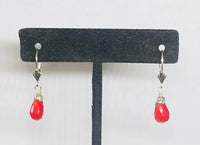 Sterling Silver 10x6mm Faceted Dyed Red Coral Teardrop Shell Design Leverback Earrings