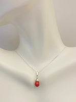 Sterling Silver 10x6mm Faceted Dyed Red Coral Teardrop Pendant with Chain