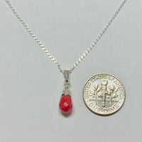 Sterling Silver 10x6mm Faceted Dyed Red Coral Teardrop Pendant with Chain