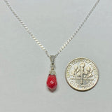 Sterling Silver 10x6mm Faceted Dyed Red Coral Teardrop Pendant with Chain