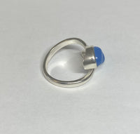 Sterling Silver Genuine Blue Chalcedony 8mm x 6mm Cabochon Bypass Ladies Ring