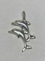 Sterling Silver Jumping Dolphins Pendant with Genuine Diamond Eyes