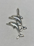 Sterling Silver Jumping Dolphins Pendant with Genuine Diamond Eyes