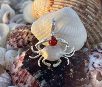 Sterling Silver & Genuine 6mm Carnelian Crab Pendant with Textured Finish