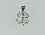 Sterling Silver and 14 Karat Yellow Gold Four Leaf Clover Pendant with Genuine Ruby