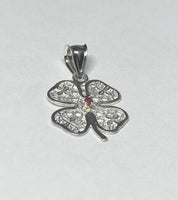 Sterling Silver and 14 Karat Yellow Gold Four Leaf Clover Pendant with Genuine Ruby