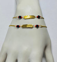 10 Karat Yellow Gold Dios Me Bendiga or God Bless Me Genuine Azabache Jet-Coral Curb Link 6 1/2" Kids Bracelet