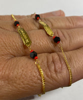 10 Karat Yellow Gold Dios Me Bendiga or God Bless Me Genuine Azabache Jet-Coral Curb Link 6 1/2" Kids Bracelet